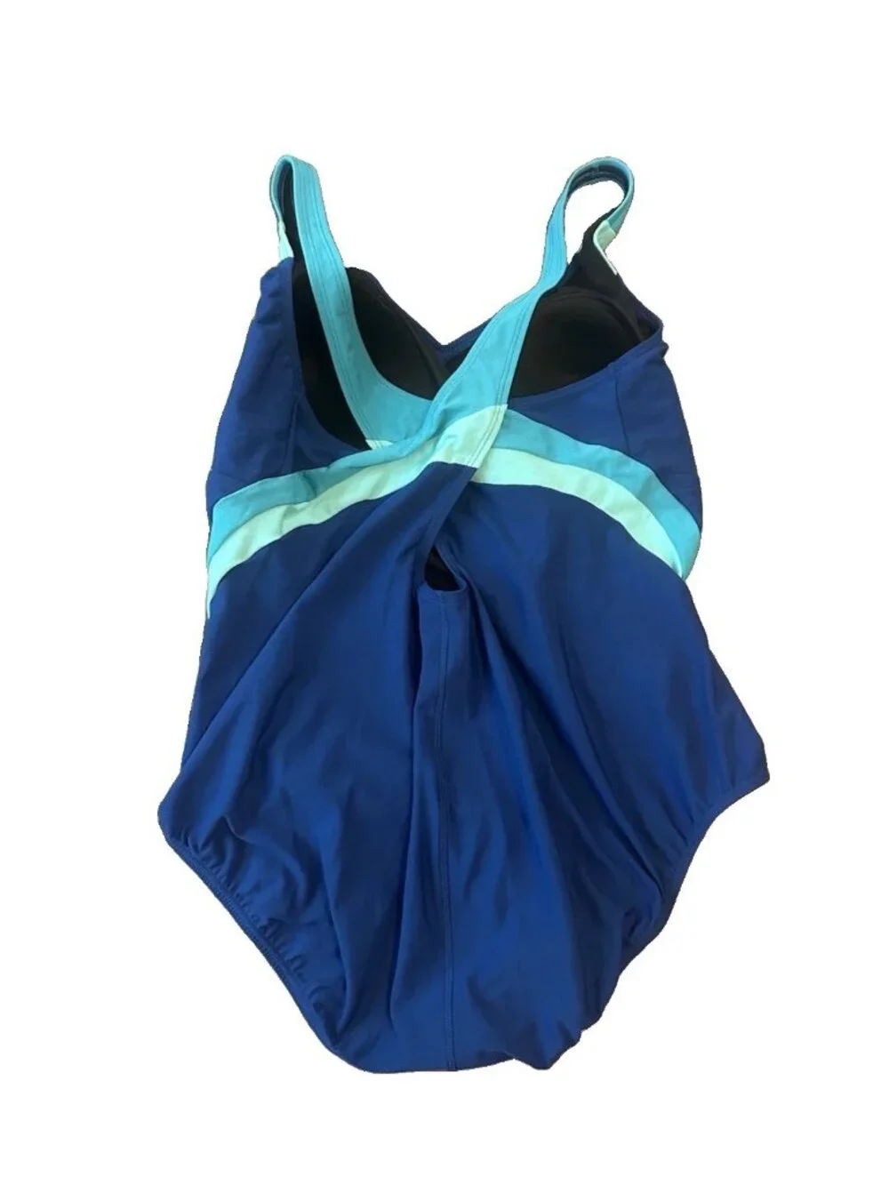Lands End One Piece Womens Swimsuit 22W Blue Colorblock Tummy Control Swimming